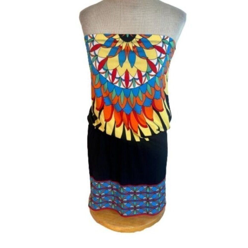 123 Strapless Knit Top Colorful Black Yellow Blue M Medium